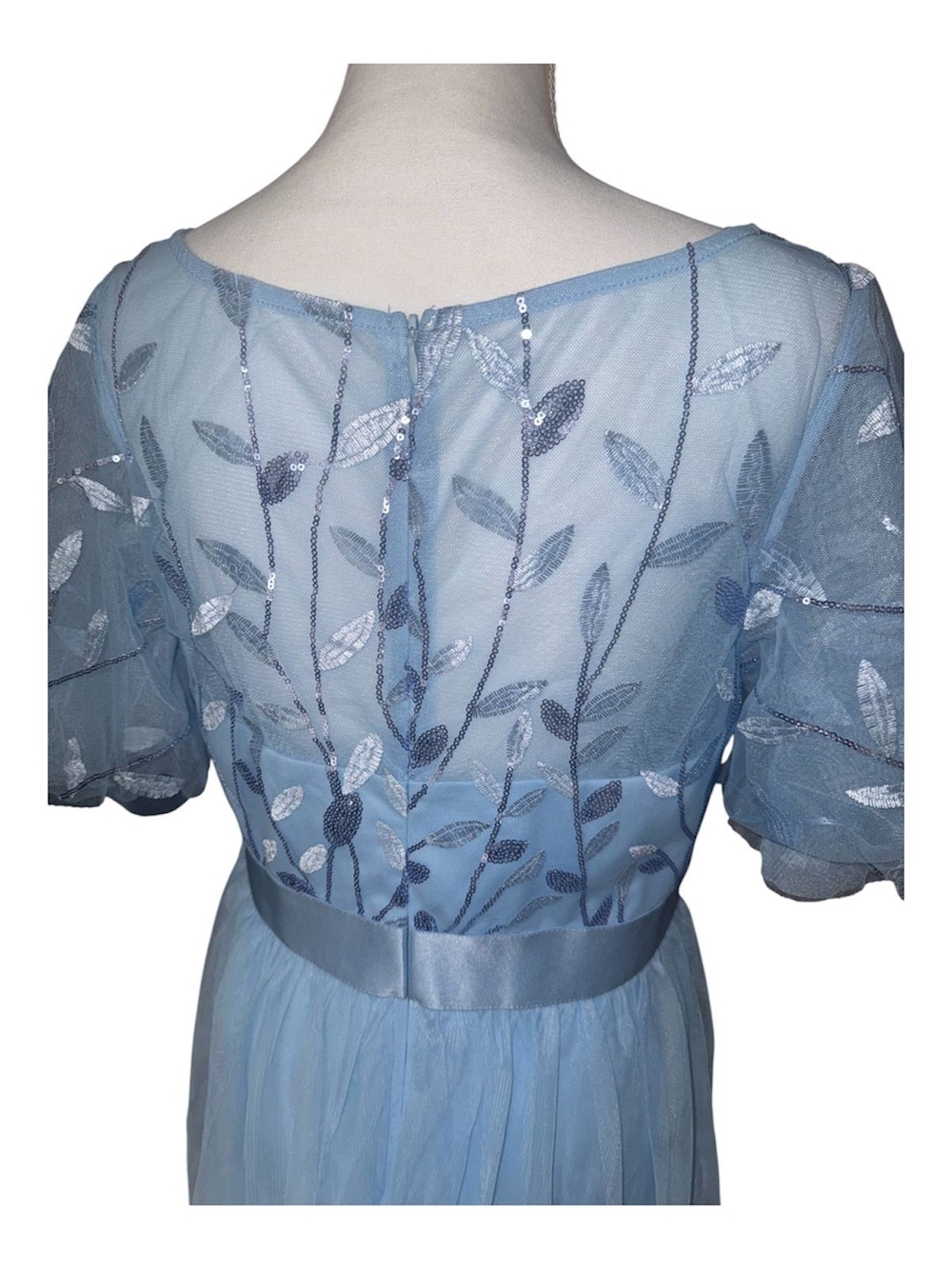 Light Blue Embroidered Tulle Maxi Dress - Picture 4 of 5